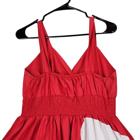 eShakti Maxi Flower Dress 1X 18W Red White Pocket‎ Cotton Surplice Neck Smocked - Picture 10 of 11